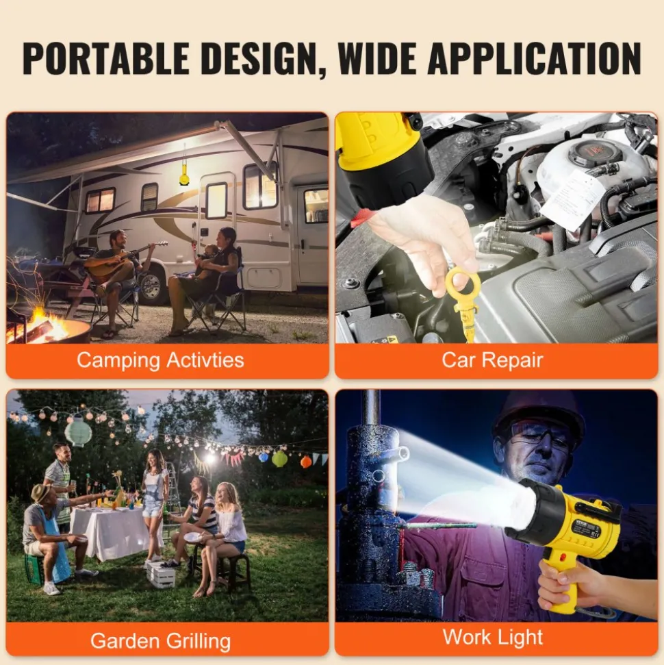 VEVOR Rechargeable Spotlight Flashlight, 1000,000 Lumens, IP67 Waterproof Handheld LED Spot Light, Super Bright Portable Searchlight with 4 Modes Detachable Lens USB Port, for Hunting Boating Camping