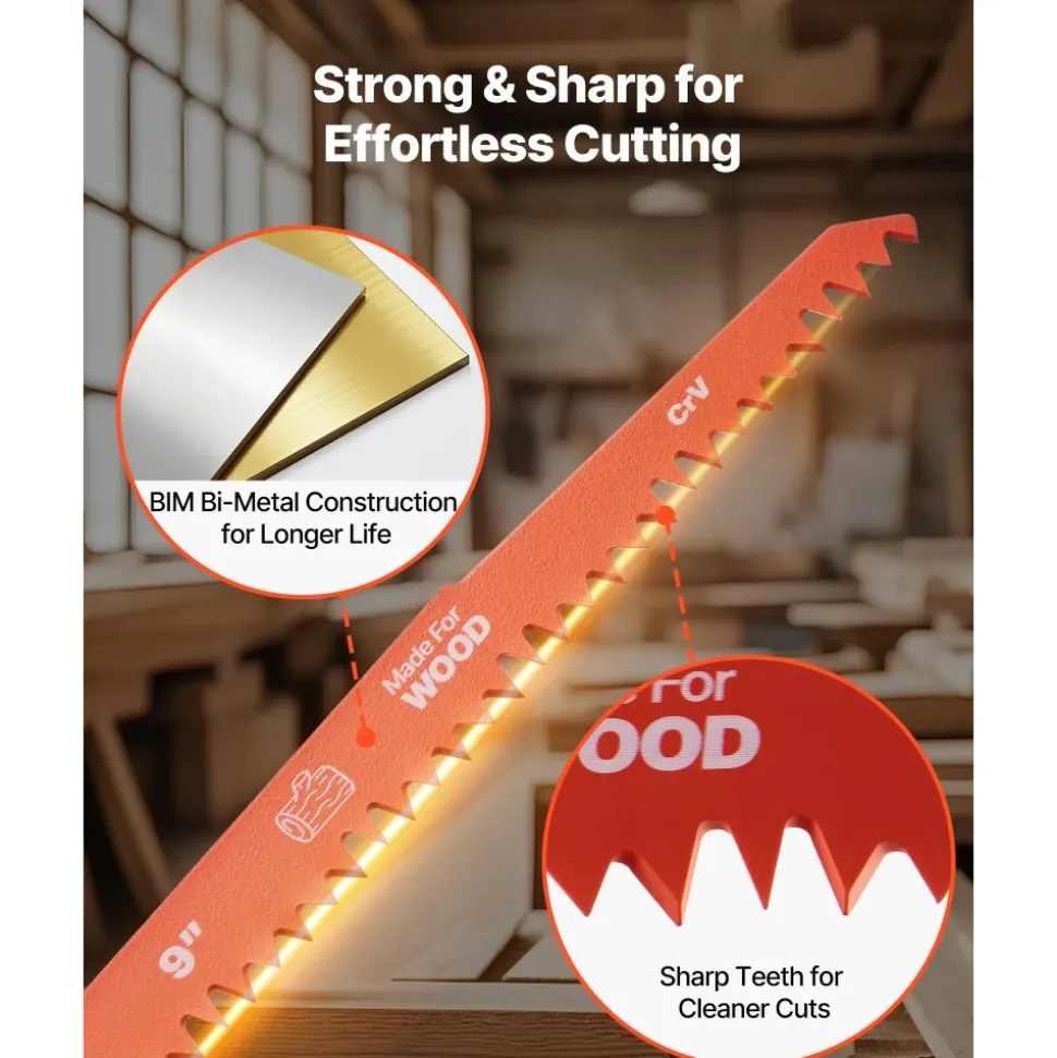 VEVOR Reciprocating Saw Blades, 32-Piece, Various Sizes Bi-Metal Reciprocating Saw Blade Set with Universal Shank, for Metal and Wood Cutting, Sharp Teeth for Fast and Smooth Cuts, Orange and Gray