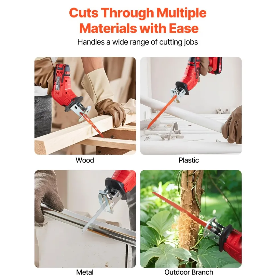 VEVOR Reciprocating Saw Blades, 32-Piece, Various Sizes Bi-Metal Reciprocating Saw Blade Set with Universal Shank, for Metal and Wood Cutting, Sharp Teeth for Fast and Smooth Cuts, Orange and Gray