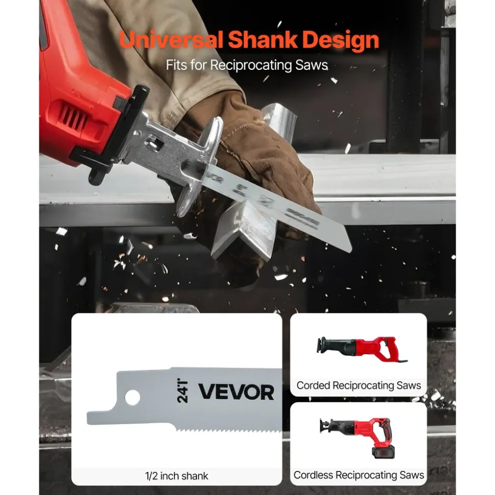 VEVOR Reciprocating Saw Blades, 32-Piece, Various Sizes Bi-Metal Reciprocating Saw Blade Set with Universal Shank, for Metal and Wood Cutting, Sharp Teeth for Fast and Smooth Cuts, Orange and Gray