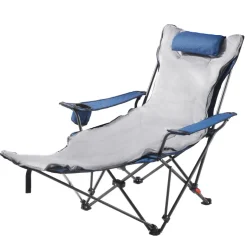 VEVOR Reclining Camping Chair, 4 Adjustable Positions, Portable Folding Lounger for Adults, Mesh Beach Chair with Footrest & Plush Cushion, Supports 220 lbs, Heavy Duty Camp Chairs for Patio, Blue