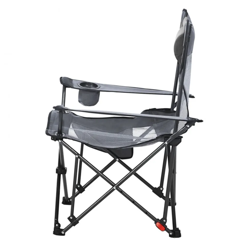 VEVOR Reclining Camping Chair, 4 Adjustable Positions, Portable Folding Lounger for Adults, Mesh Beach Chair with Headrest & Foot Rest, Supports 220 lbs, Heavy Duty Camp Chairs for Patio, Gray