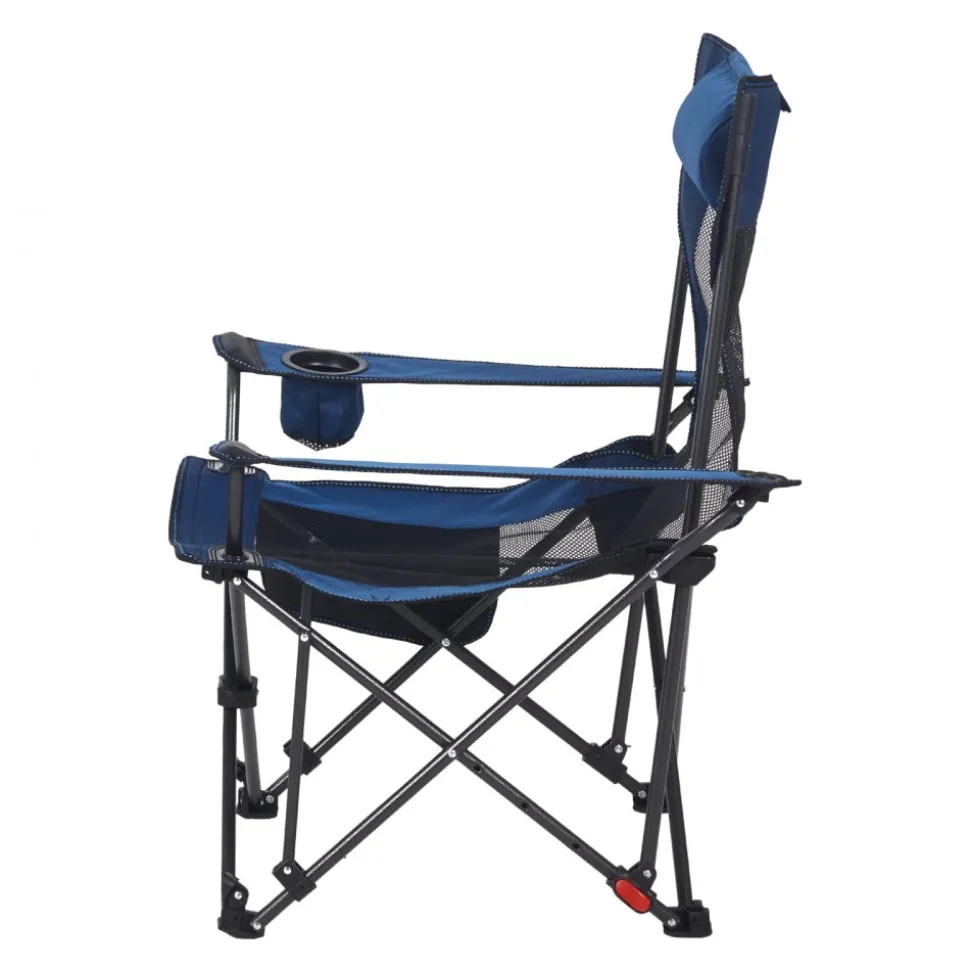VEVOR Reclining Camping Chair, 4 Adjustable Positions, Portable Folding Lounger for Adults, Mesh Beach Chair with Headrest & Foot Rest, Supports 220 lbs, Heavy Duty Camp Chairs for Patio, Blue