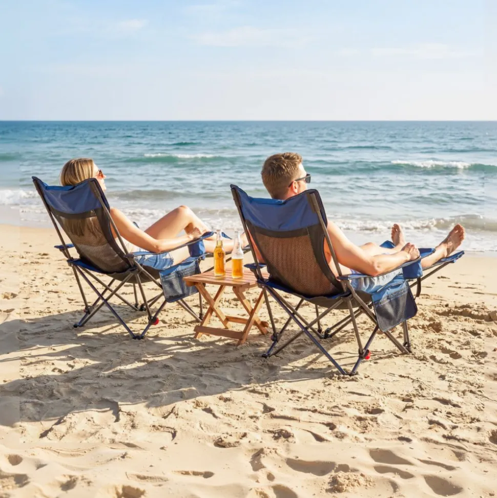 VEVOR Reclining Camping Chair, 4 Adjustable Positions, Portable Folding Lounger for Adults, Mesh Beach Chair with Headrest & Foot Rest, Supports 220 lbs, Heavy Duty Camp Chairs for Patio, Blue