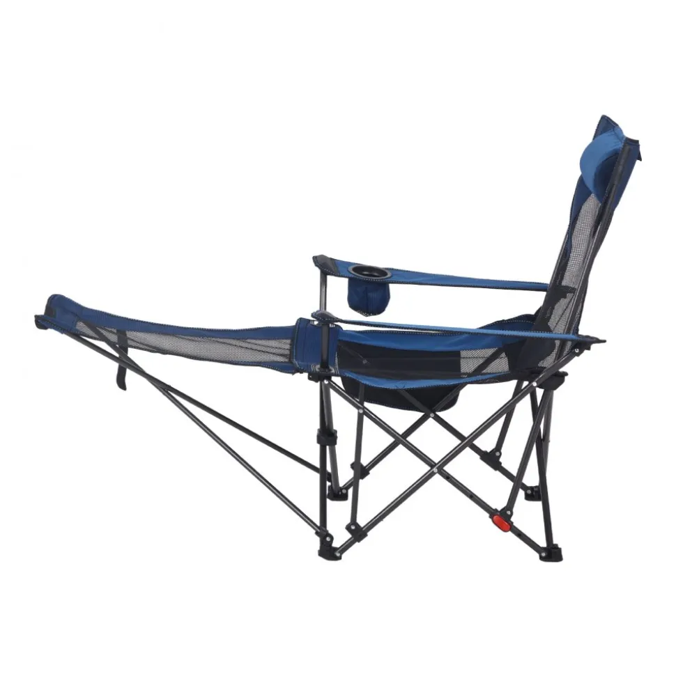 VEVOR Reclining Camping Chair, 4 Adjustable Positions, Portable Folding Lounger for Adults, Mesh Beach Chair with Headrest & Foot Rest, Supports 220 lbs, Heavy Duty Camp Chairs for Patio, Blue