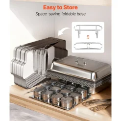 VEVOR Rectangle Chafing Dish, 9 Qt 6 Pack Stainless Steel Chafing Dish, Food Warmer Chafer Complete Set with Hollow Handle, 3 Food Tongs, Lid, Fuel Holder, Chafer Dishes for Banquet Party Wedding