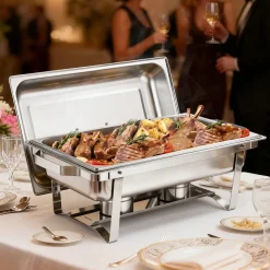 VEVOR Rectangle Chafing Dish, 9 Qt 6 Pack Stainless Steel Chafing Dish, Food Warmer Chafer Complete Set with Hollow Handle, 3 Food Tongs, Lid, Fuel Holder, Chafer Dishes for Banquet Party Wedding