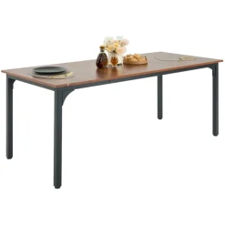 VEVOR Rectangle Dining Table, 71 inch Length Large Wood Tables for 6-8 Person, Farmhouse Dinner Furniture, Rustic Conference Desk with Iron Legs, for Home Kitchen Living Room, Brown(Only Table)