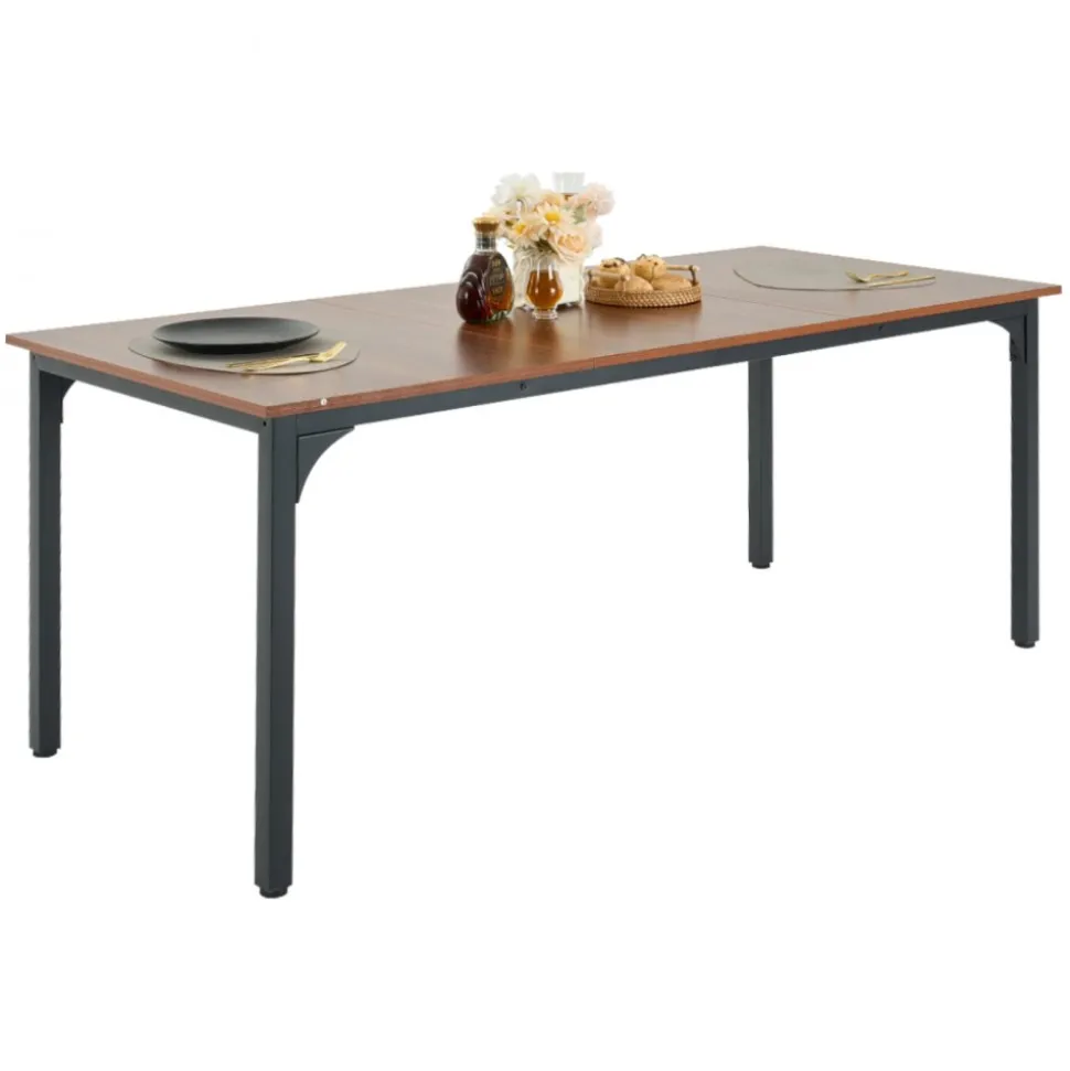VEVOR Rectangle Dining Table, 71 inch Length Large Wood Tables for 6-8 Person, Farmhouse Dinner Furniture, Rustic Conference Desk with Iron Legs, for Home Kitchen Living Room, Brown(Only Table)