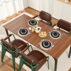 VEVOR Rectangle Dining Table, 71 inch Length Large Wood Tables for 6-8 Person, Farmhouse Dinner Furniture, Rustic Conference Desk with Iron Legs, for Home Kitchen Living Room, Brown(Only Table)
