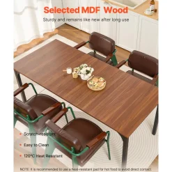 VEVOR Rectangle Dining Table, 71 inch Length Large Wood Tables for 6-8 Person, Farmhouse Dinner Furniture, Rustic Conference Desk with Iron Legs, for Home Kitchen Living Room, Brown(Only Table)
