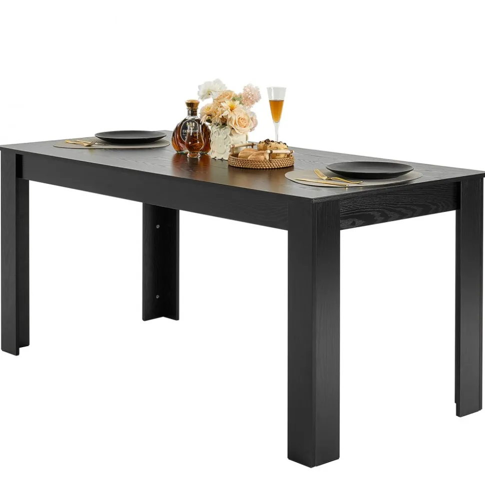 VEVOR Rectangle Dining Table, 63 inch Length Large Wood Tables for 4-6 Person, Modern Dinner Furniture, Conference Desk Supporting for 330LBS, for Home Kitchen Living Room, Black(Only Table)