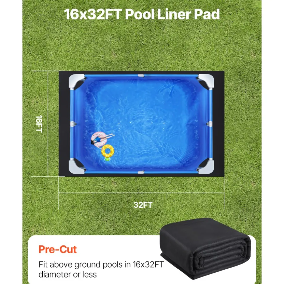 VEVOR Rectangle Pool Liner Pad, 16 x 32 ft Pool Liner Pad for Above Ground Swimming Pools, Extra-Thick Pool Mat, Prevents Punctures, Recycled Geotextile Material Underlayment Pad, Extend Liner Life