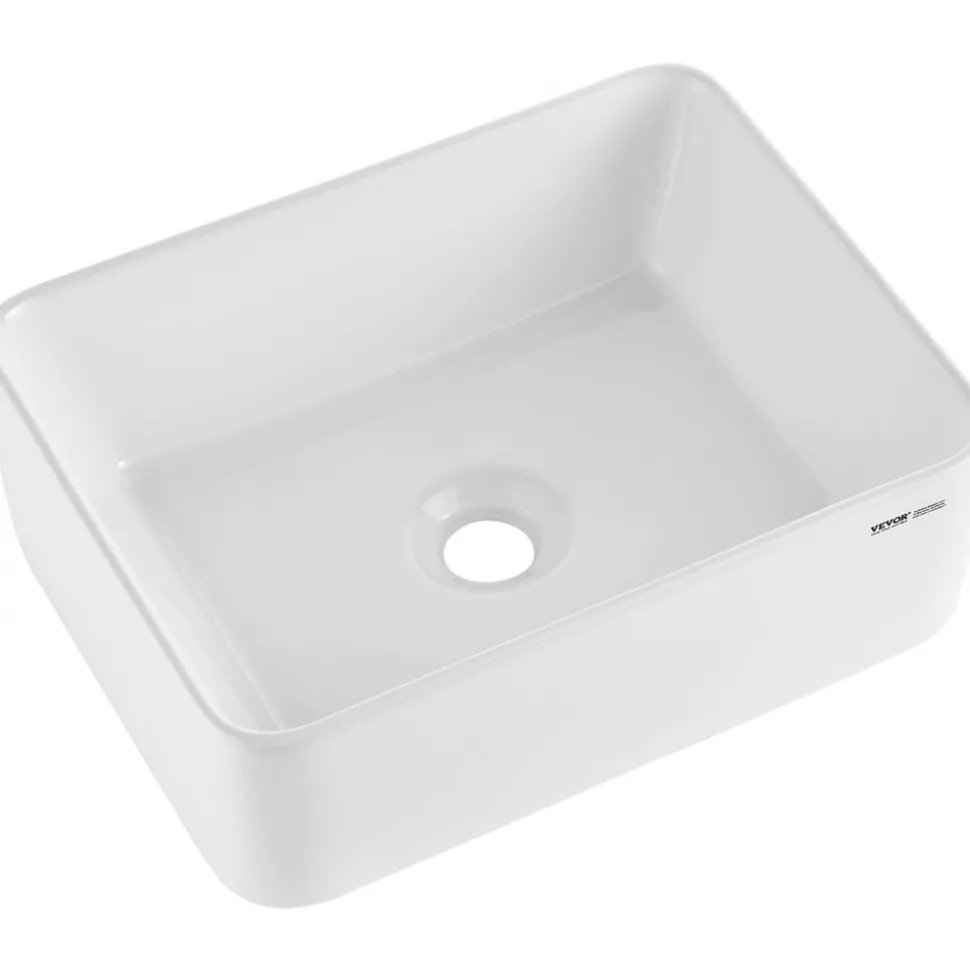 VEVOR Rectangle Vessel Sink, 16" x 12" Bathroom Vessel Sink Countertop, White Ceramic Bathroom Sinks Above Counter, Modern Style, Bright and Elegant, Well-Packaged for Bathroom, Hotel, Toilet, RV