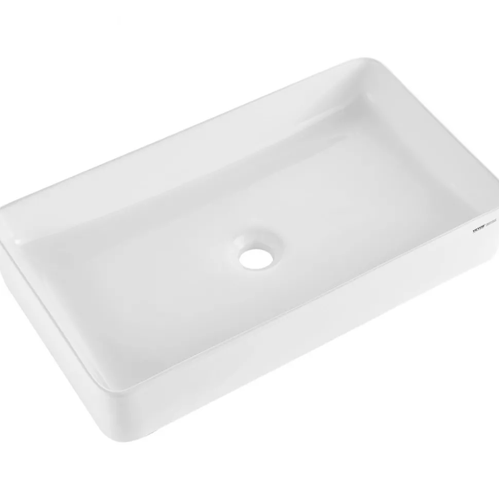 VEVOR Rectangle Vessel Sink, 24" x 13.8" Bathroom Vessel Sink Countertop, White Ceramic Bathroom Sinks Above Counter, Modern Style, Bright and Elegant, Well-Packaged for Bathroom, Hotel, Toilet, RV