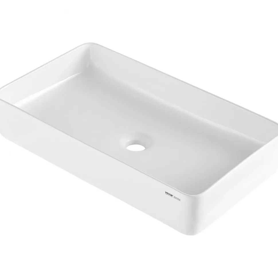 VEVOR Rectangle Vessel Sink, 24" x 13.8" Bathroom Vessel Sink Countertop, White Ceramic Bathroom Sinks Above Counter, Modern Style, Bright and Elegant, Well-Packaged for Bathroom, Hotel, Toilet, RV