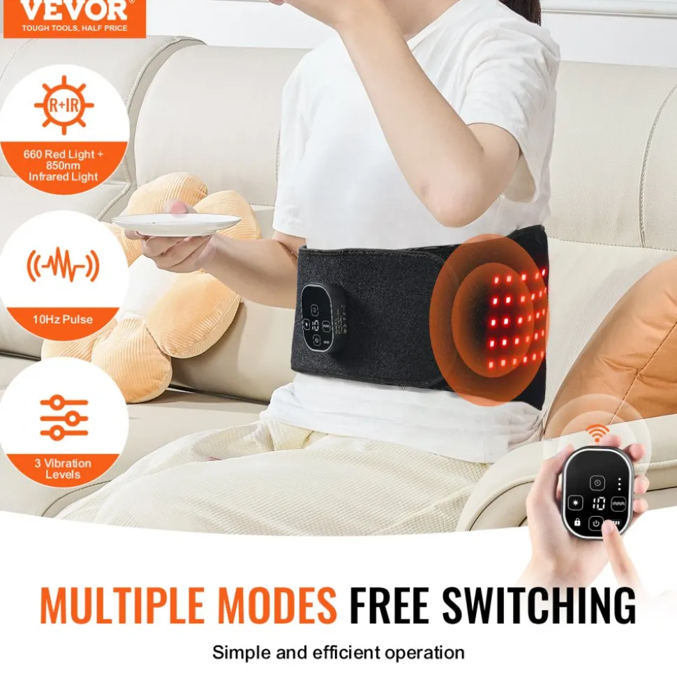 VEVOR Red Light Therapy Belt for Waist Shoulder, 660nm & 850nm Red Light Therapy Wrap Device with Timer, 80 LED, 3-Level Vibration & 10Hz Pulse, Cordless Light Therapy Pad for Pain Relief, Skin Health