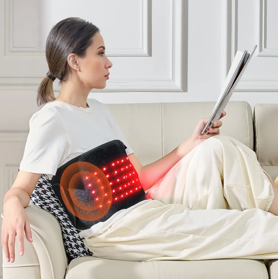 VEVOR Red Light Therapy Belt for Waist Shoulder, 660nm & 850nm Red Light Therapy Wrap Device with Timer, 80 LED, 3-Level Vibration & 10Hz Pulse, Cordless Light Therapy Pad for Pain Relief, Skin Health