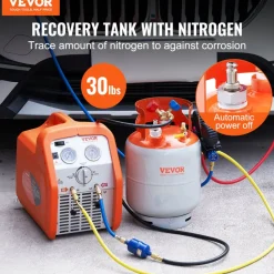 VEVOR Refrigerant Recovery Tank with Float Switch - 30 lb. Capacity ac Recovery Tank with ¼ to ½ Adaptor, Reusable Recovery Tank HVAC for All Refrigerant, Prevent Overflow, with Trace Amount of N₂