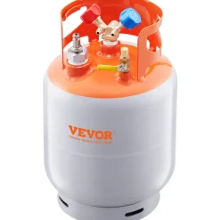 VEVOR Refrigerant Recovery Tank with Float Switch - 30 lb. Capacity ac Recovery Tank with ¼ to ½ Adaptor, Reusable Recovery Tank HVAC for All Refrigerant, Prevent Overflow, with Trace Amount of N₂