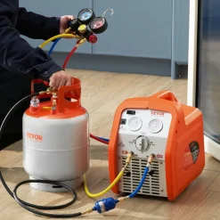 VEVOR Refrigerant Recovery Tank with Float Switch - 30 lb. Capacity ac Recovery Tank with ¼ to ½ Adaptor, Reusable Recovery Tank HVAC for All Refrigerant, Prevent Overflow, with Trace Amount of N₂