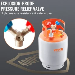 VEVOR Refrigerant Recovery Tank with Float Switch - 30 lb. Capacity ac Recovery Tank with ¼ to ½ Adaptor, Reusable Recovery Tank HVAC for All Refrigerant, Prevent Overflow, with Trace Amount of N₂
