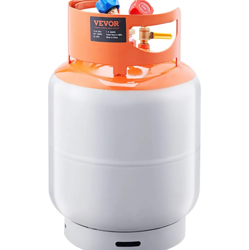 VEVOR Refrigerant Recovery Tank, 30 LBS Capacity, 400 psi Portable Cylinder Tank with Y-Valve for Liquid/Vapor, High-sealing Recovery Can for R22/R134A/R410A, Orange+Gray