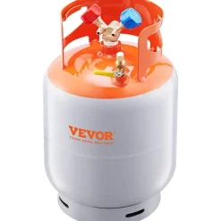 VEVOR Refrigerant Recovery Tank, 30 LBS Capacity, 400 psi Portable Cylinder Tank with Y-Valve for Liquid/Vapor, High-sealing Recovery Can for R22/R134A/R410A, Orange+Gray