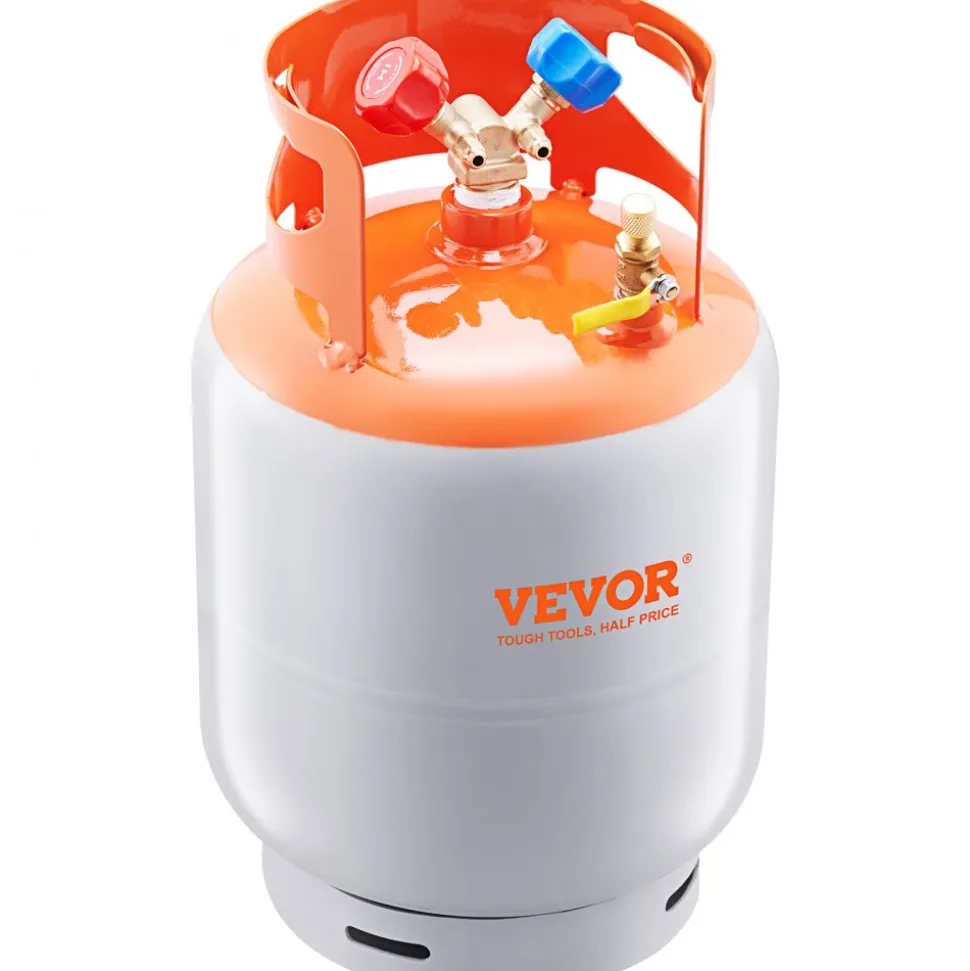VEVOR Refrigerant Recovery Tank, 30 LBS Capacity, 400 psi Portable Cylinder Tank with Y-Valve for Liquid/Vapor, High-sealing Recovery Can for R22/R134A/R410A, Orange+Gray