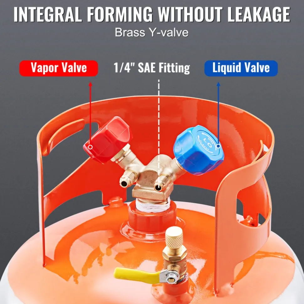 VEVOR Refrigerant Recovery Tank, 50 LBS Capacity, 400 psi Portable Cylinder Tank with Y-Valve for Liquid/Vapor, High-sealing Recovery Can for R22/R134A/R410A, Orange+Gray
