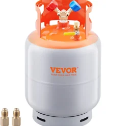 VEVOR Refrigerant Recovery Tank, 50 LBS Capacity, 400 psi Portable Cylinder Tank with Y-Valve for Liquid/Vapor, High-sealing Recovery Can for R22/R134A/R410A, Orange+Gray