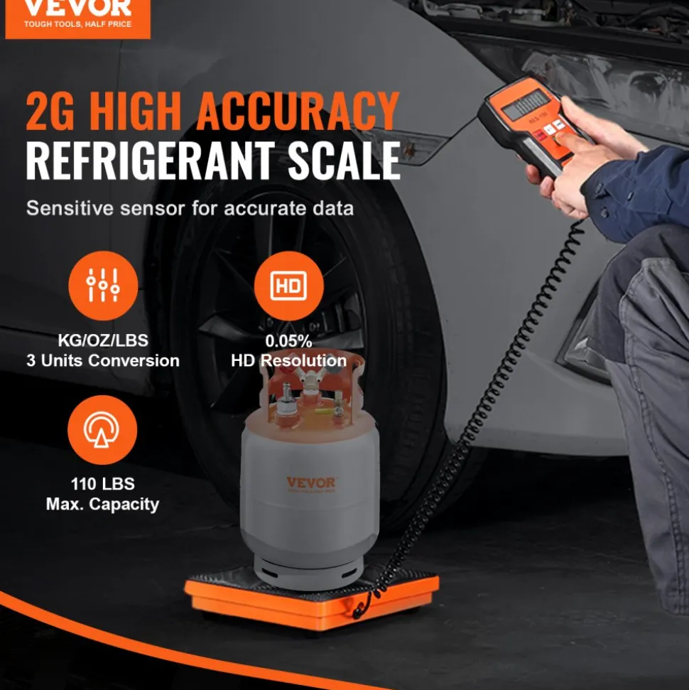 VEVOR Refrigerant Scale 110 LBS HAVC Charging Recovery Freon Scale, with Wired Remote Control, 2g High Precision Electronic Digital Recovery Weight Scale with Case and Dry Battery