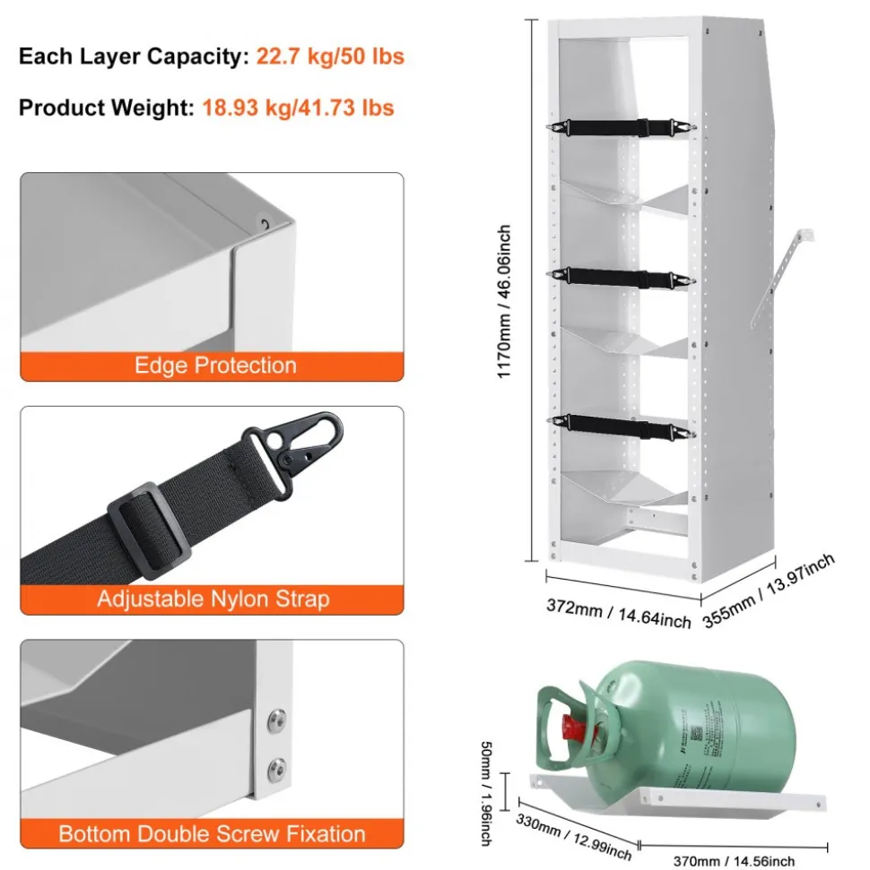 VEVOR Refrigerant Tank Rack, with 3 x 30-50lb Bottle Tanks, Cylinder Tank Rack 14.64x13.97x46.06 in, Refrigerant Cylinder Rack Gas Cylinder Racks and Holders for Freon, Gases, Oxygen, Nitrogen