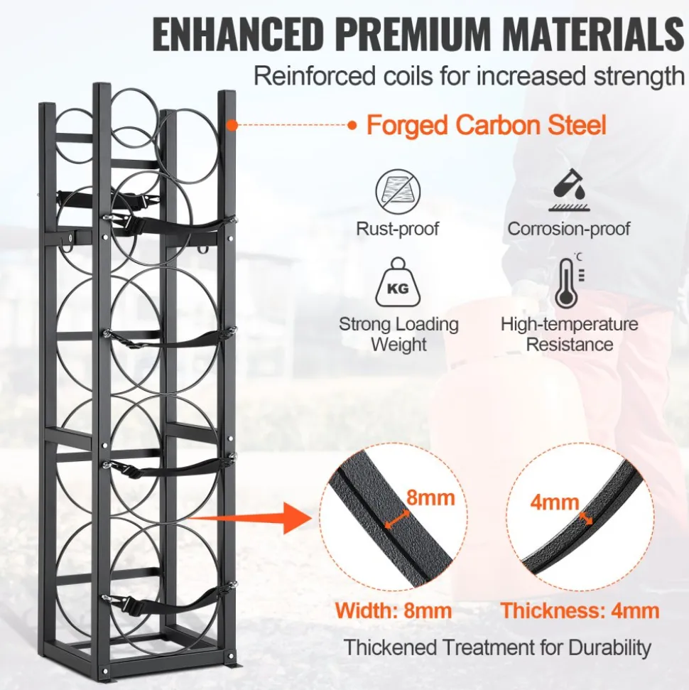 VEVOR Refrigerant Tank Rack, with 3 x 30lbs and Other 3 Small Bottle Tanks, Cylinder Tank Rack 12.79x12.99x47.12 in, Refrigerant Cylinder Rack and Holders for Freon, Gases, Oxygen, Nitrogen