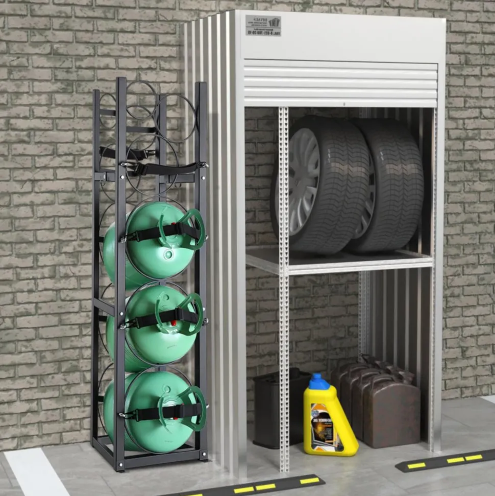 VEVOR Refrigerant Tank Rack, with 3 x 30lbs and Other 3 Small Bottle Tanks, Cylinder Tank Rack 12.79x12.99x47.12 in, Refrigerant Cylinder Rack and Holders for Freon, Gases, Oxygen, Nitrogen
