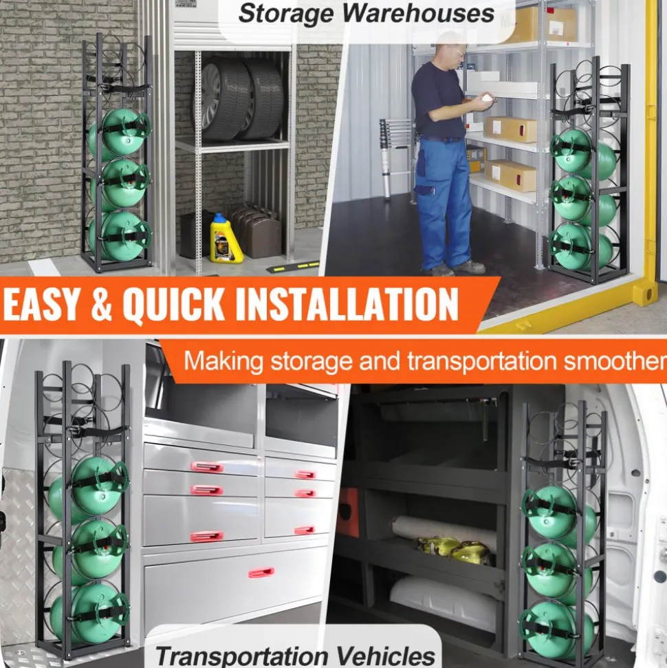 VEVOR Refrigerant Tank Rack, with 3 x 30lbs and Other 3 Small Bottle Tanks, Cylinder Tank Rack 12.79x12.99x47.12 in, Refrigerant Cylinder Rack and Holders for Freon, Gases, Oxygen, Nitrogen