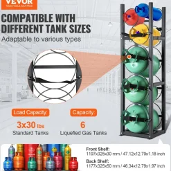 VEVOR Refrigerant Tank Rack, with 3 x 30lbs and Other 3 Small Bottle Tanks, Cylinder Tank Rack 12.79x12.99x47.12 in, Refrigerant Cylinder Rack and Holders for Freon, Gases, Oxygen, Nitrogen