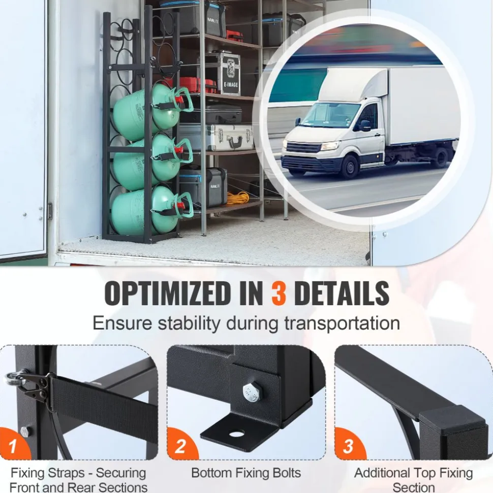 VEVOR Refrigerant Tank Rack, with 3 x 30lbs and Other 3 Small Bottle Tanks, Cylinder Tank Rack 12.79x12.99x47.12 in, Refrigerant Cylinder Rack and Holders for Freon, Gases, Oxygen, Nitrogen