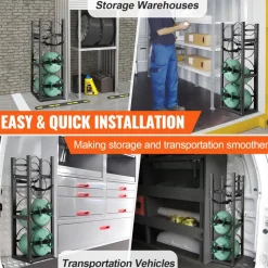 VEVOR Refrigerant Tank Rack, with 1 x 50lb, 2 x 30lb and Other 3 Small Bottle Tanks, Cylinder Tank Rack 15.55x12.99x49.8 in, Refrigerant Cylinder Rack and Holders for Freon, Gases, Oxygen, Nitrogen