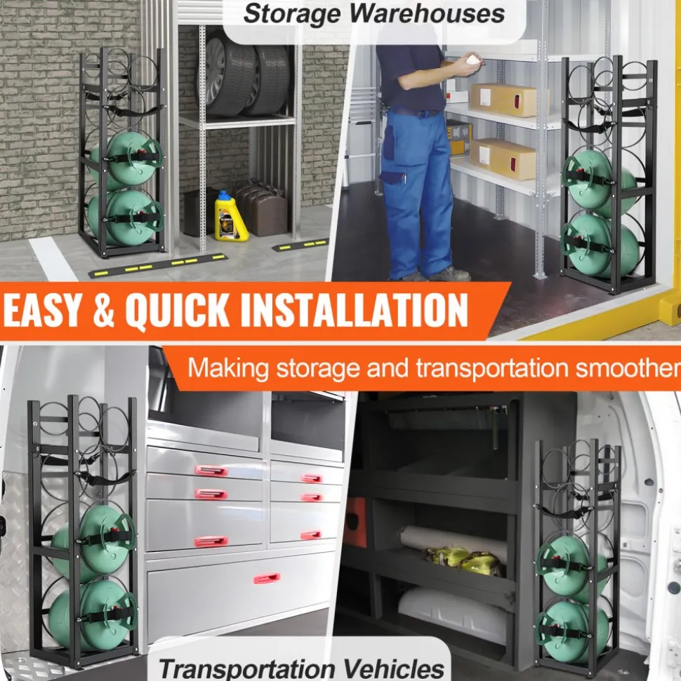 VEVOR Refrigerant Tank Rack, with 1 x 50lb, 2 x 30lb and Other 3 Small Bottle Tanks, Cylinder Tank Rack 15.55x12.99x49.8 in, Refrigerant Cylinder Rack and Holders for Freon, Gases, Oxygen, Nitrogen