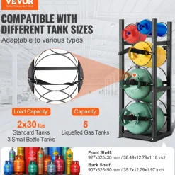 VEVOR Refrigerant Tank Rack, with 1 x 50lb, 2 x 30lb and Other 3 Small Bottle Tanks, Cylinder Tank Rack 15.55x12.99x49.8 in, Refrigerant Cylinder Rack and Holders for Freon, Gases, Oxygen, Nitrogen