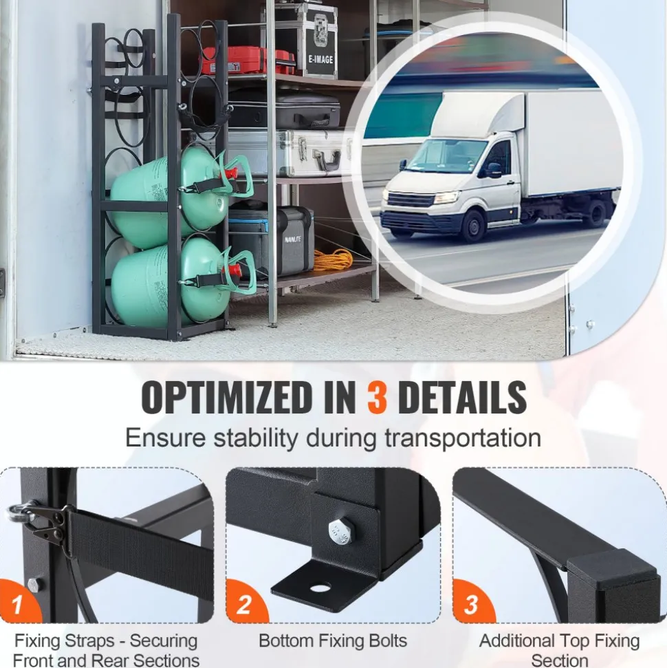 VEVOR Refrigerant Tank Rack, with 1 x 50lb, 2 x 30lb and Other 3 Small Bottle Tanks, Cylinder Tank Rack 15.55x12.99x49.8 in, Refrigerant Cylinder Rack and Holders for Freon, Gases, Oxygen, Nitrogen