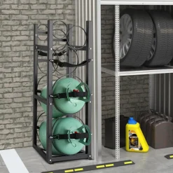 VEVOR Refrigerant Tank Rack, with 1 x 50lb, 2 x 30lb and Other 3 Small Bottle Tanks, Cylinder Tank Rack 15.55x12.99x49.8 in, Refrigerant Cylinder Rack and Holders for Freon, Gases, Oxygen, Nitrogen