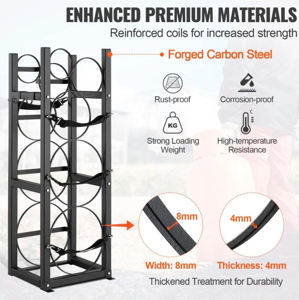 VEVOR Refrigerant Tank Rack, with 1 x 50lb, 2 x 30lb and Other 3 Small Bottle Tanks, Cylinder Tank Rack 15.55x12.99x49.8 in, Refrigerant Cylinder Rack and Holders for Freon, Gases, Oxygen, Nitrogen