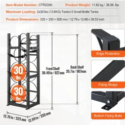 VEVOR Refrigerant Tank Rack, with 1 x 50lb, 2 x 30lb and Other 3 Small Bottle Tanks, Cylinder Tank Rack 15.55x12.99x49.8 in, Refrigerant Cylinder Rack and Holders for Freon, Gases, Oxygen, Nitrogen