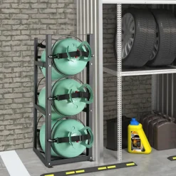 VEVOR Refrigerant Tank Rack, with 3 x 30lbs Bottle Tanks, Cylinder Tank Rack 12.79x12.99x33.07 in, Refrigerant Cylinder Rack Gas Cylinder Racks and Holders for Freon, Gases, Oxygen, Nitrogen