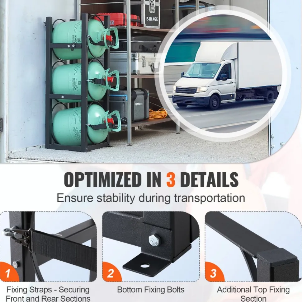 VEVOR Refrigerant Tank Rack, with 3 x 30lbs Bottle Tanks, Cylinder Tank Rack 12.79x12.99x33.07 in, Refrigerant Cylinder Rack Gas Cylinder Racks and Holders for Freon, Gases, Oxygen, Nitrogen