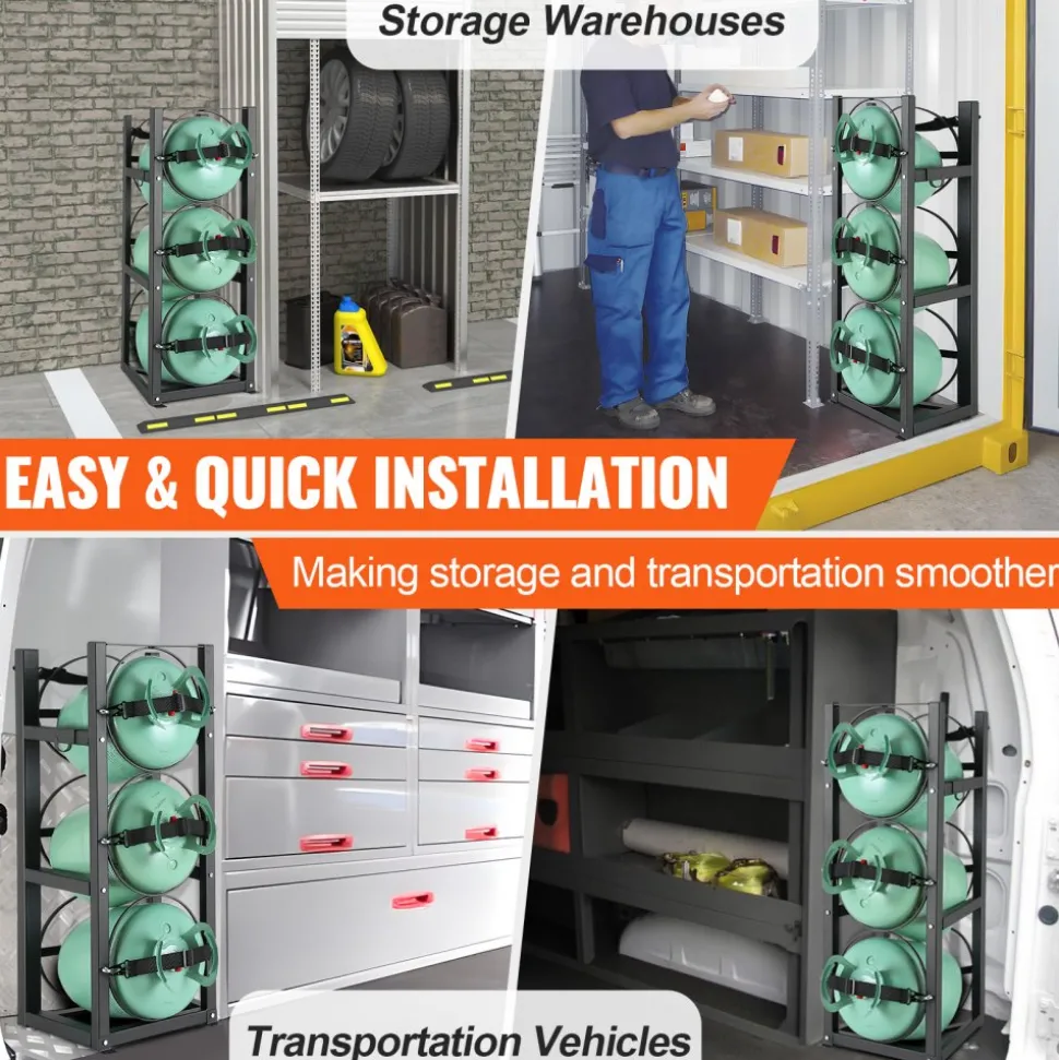 VEVOR Refrigerant Tank Rack, with 3 x 30lbs Bottle Tanks, Cylinder Tank Rack 12.79x12.99x33.07 in, Refrigerant Cylinder Rack Gas Cylinder Racks and Holders for Freon, Gases, Oxygen, Nitrogen