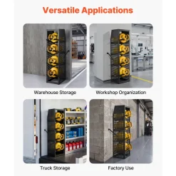 VEVOR Refrigerant Tank Rack, 14.8 x 13 x 52 inches, 4 Tiers for 4 Cylinder, with Top Storage Shelf, Black Powder-Coated Carbon Steel, Cylinder Tank Rack for Cargo Van, Storing Oxygen, and Nitrogen