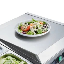 VEVOR Refrigerated Condiment Prep Station, 130 W Countertop Refrigerated Condiment Station, with 1 1/3 Pan & 4 1/6 Pans, 304 Stainless Body and PC Lid, Sandwich Prep Table with Stainless Guard, ETL